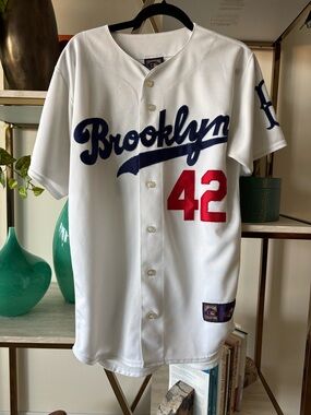 Jackie Robison Brooklyn “42” Cooperstown White & Blue Jersey.